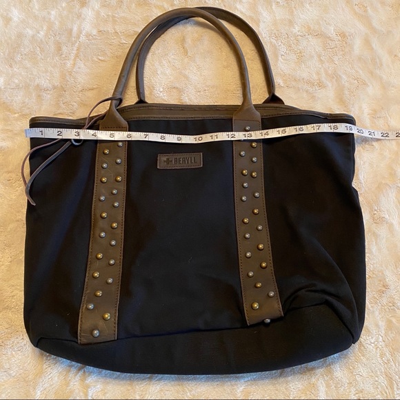 Beryll Black & Brown Canvas Leather Tote with studded design - Picture 14 of 17